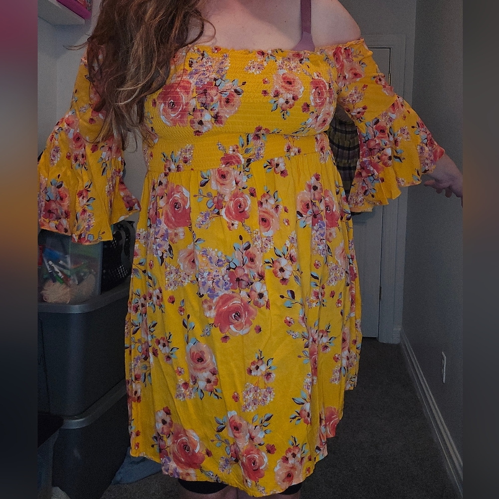 Floral Yellow Off-Shoulder Dress